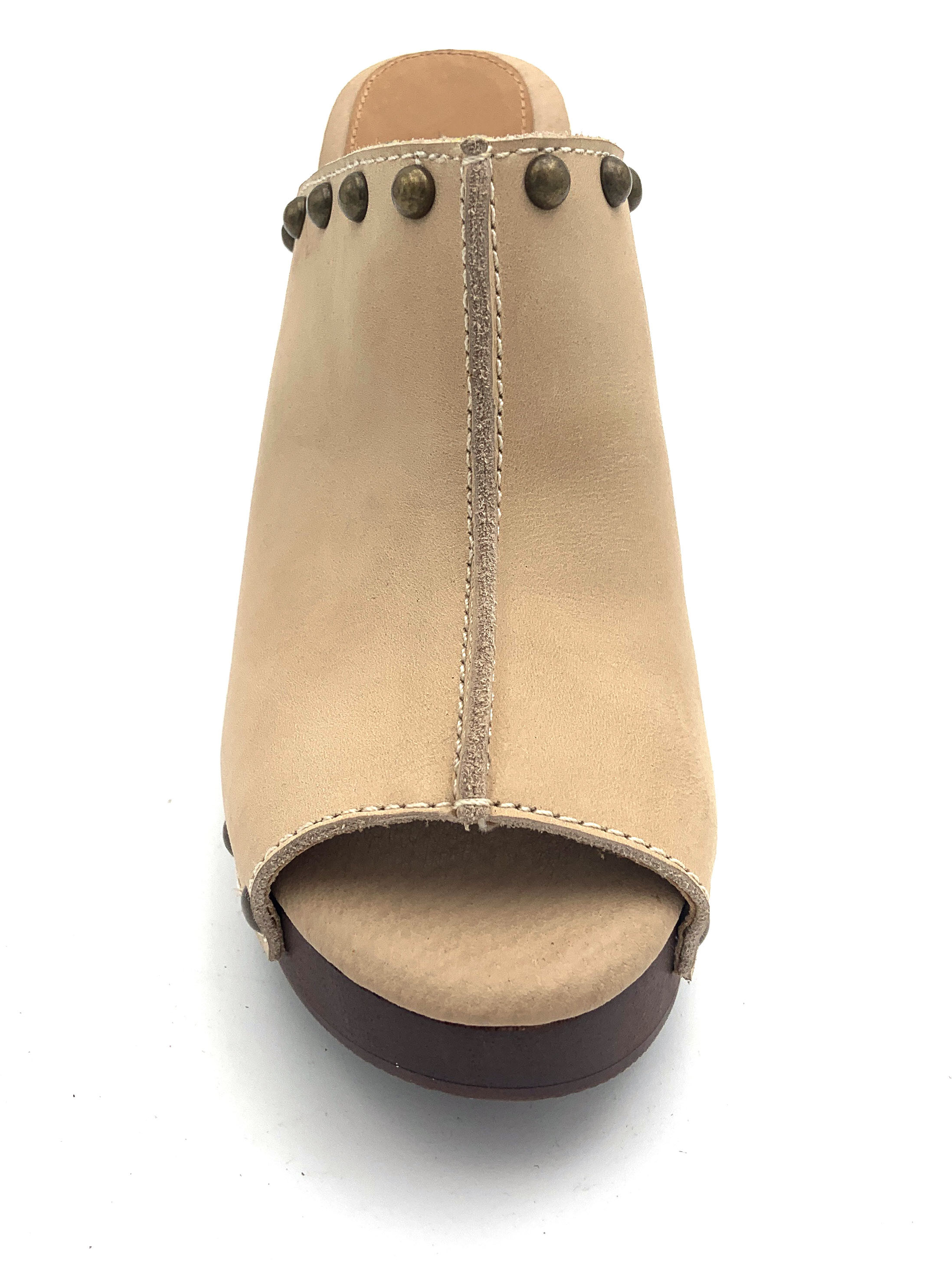 Medium Width Block Mule Heel , Leather Lining Ladies Slip On Heels