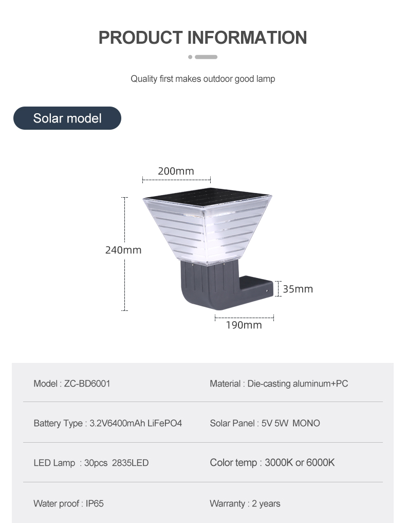 Outdoor Wall Mounted Solar Light , Solar body Induction Wall Lamp 3000k 6000k