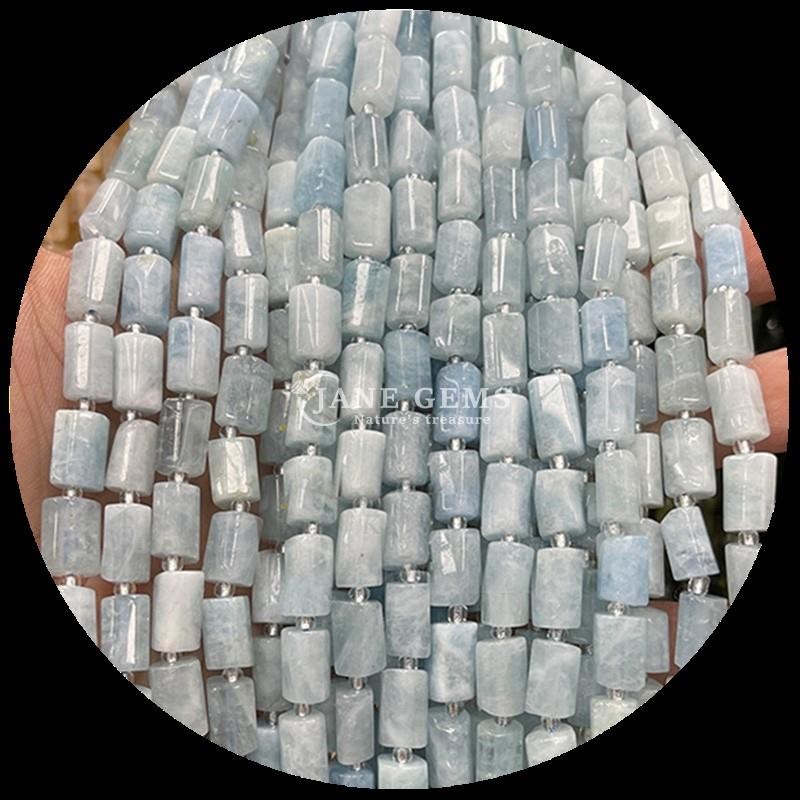 Gems Bead Natural Crystal Aquamarine Prehnite Gemstone Faceted Cylinder Shape Loose Bead Strands for Jewelry Making