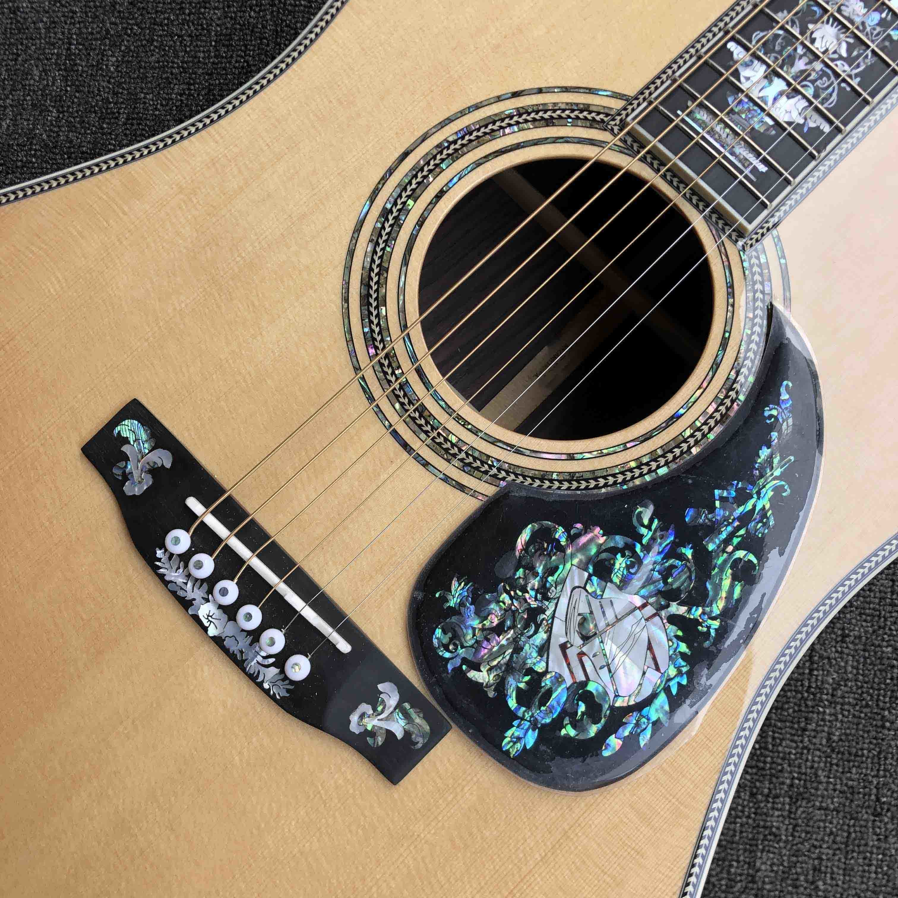 All Solid Wood Retro 41" D Type Acoustic Guitar Abalone Inlay Ebony Fingerboard