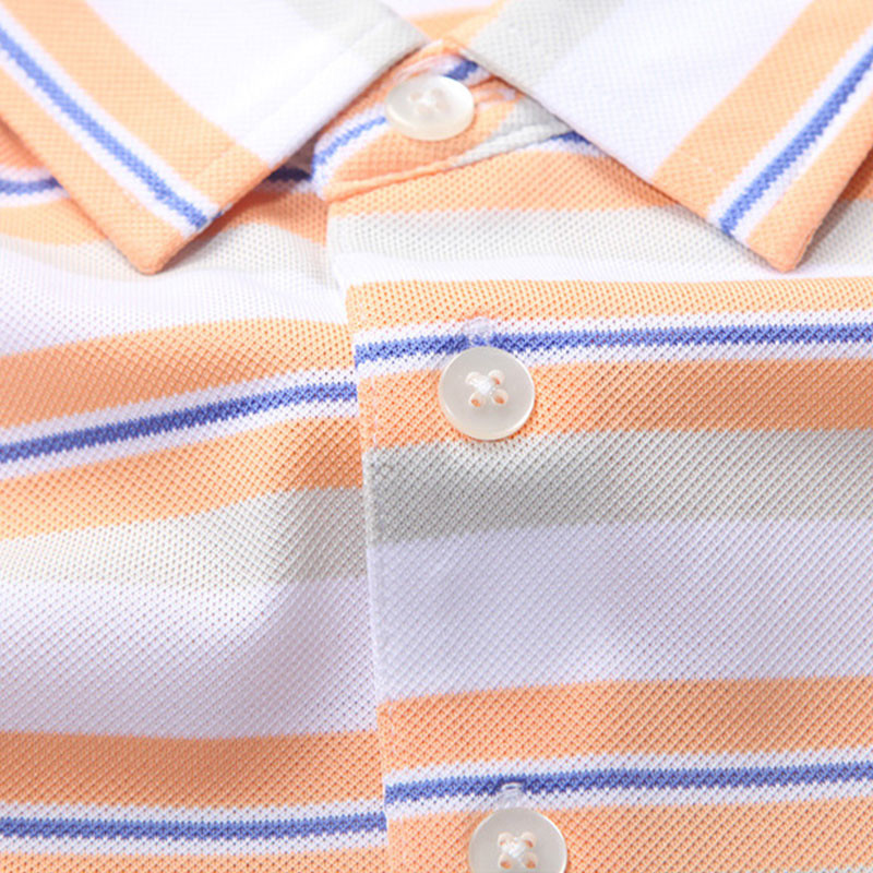 87% Polyester Golf Yellow And White Striped T Shirt Business Casual Collared Shirt