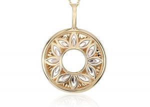 China Floral Filigree Shape Diamond Pendant Necklace Yellow Gold OEM ODM on sale
