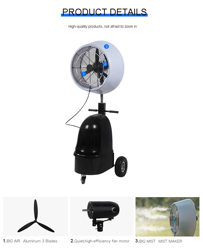 Strong Airflow High Speed Warehouse Workshop Mist Spraying Fan With Water Tank