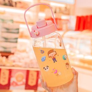 Custom Colorful Juice Glass Drinking Bottles Cup With Straw Lid 300ml