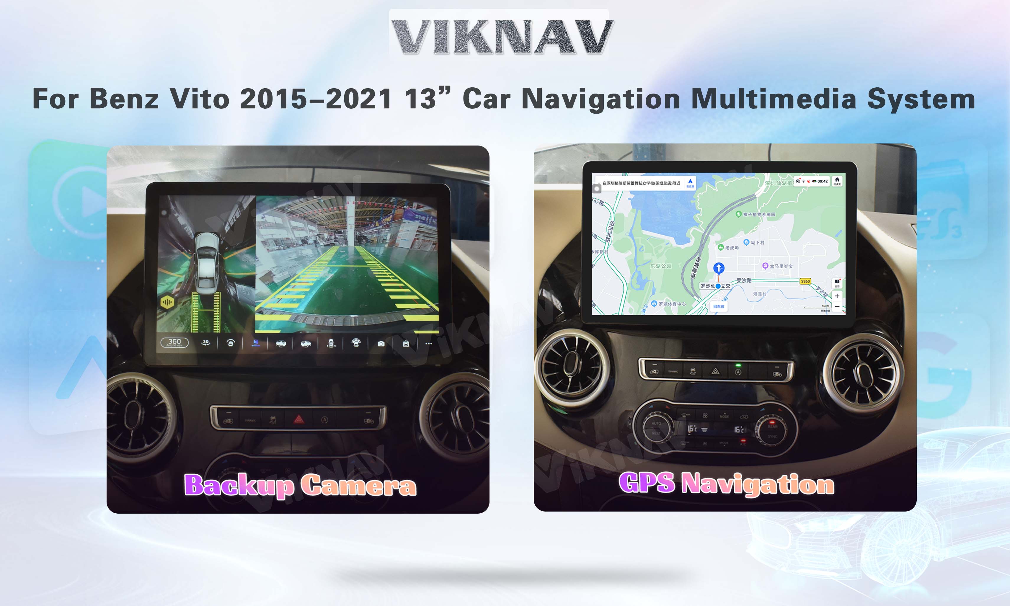 Viknav 13 Inch Android 8 Core Car Player Multimedia Radio For Benz Vito 2015-2021 GPS Navigation（128GB）