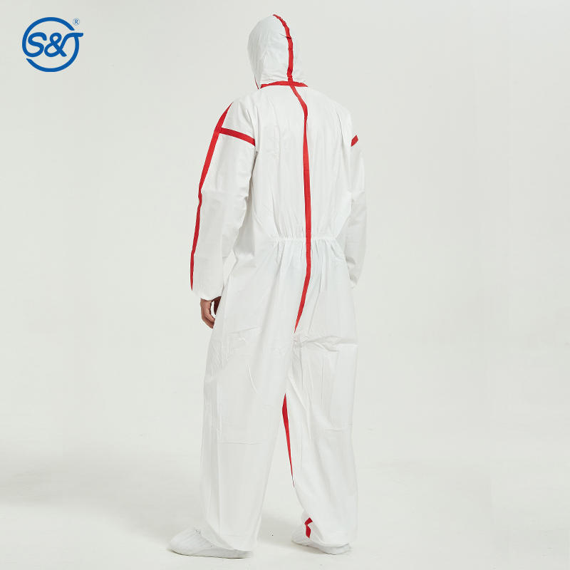 Nonwoven Disposable Coverall Microporous Film Coating over PP Layer Seam Sealing Strips EU Standard EN14126 Type 6