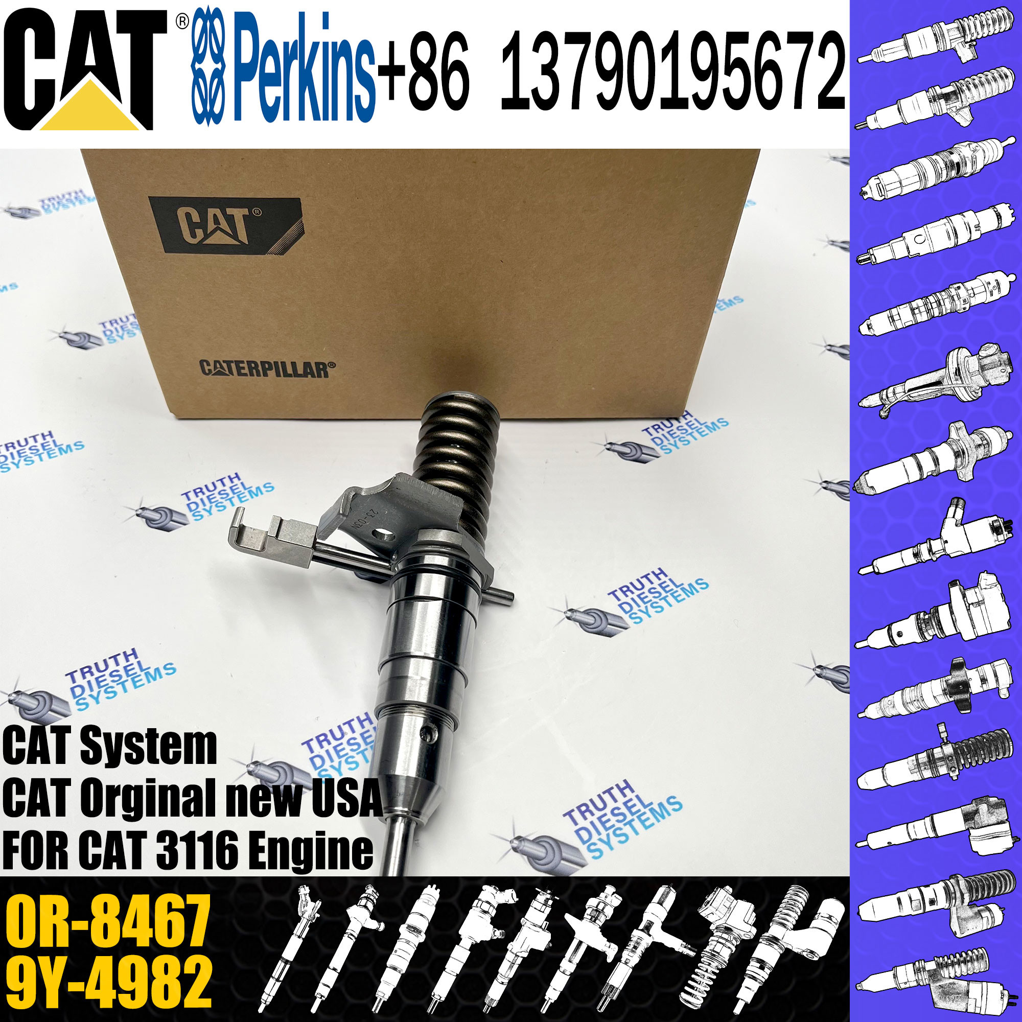 Factory diesel engine injector 0R-8467 OR-4374 140-8413 7E-6193 OR-8867 for C-a-t 3114/3116/3126 engine
