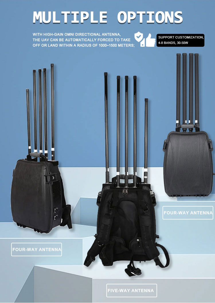 Portable Macpack Anti Drone Systems 8 Bands 320W 2.4G 5.8G 1.5G 900M 5.2G Military RF Jammer UAV Defense System