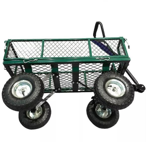 Green Heavy Duty Metal Gardening Trolley Trailer Cart for Convenient Garden
