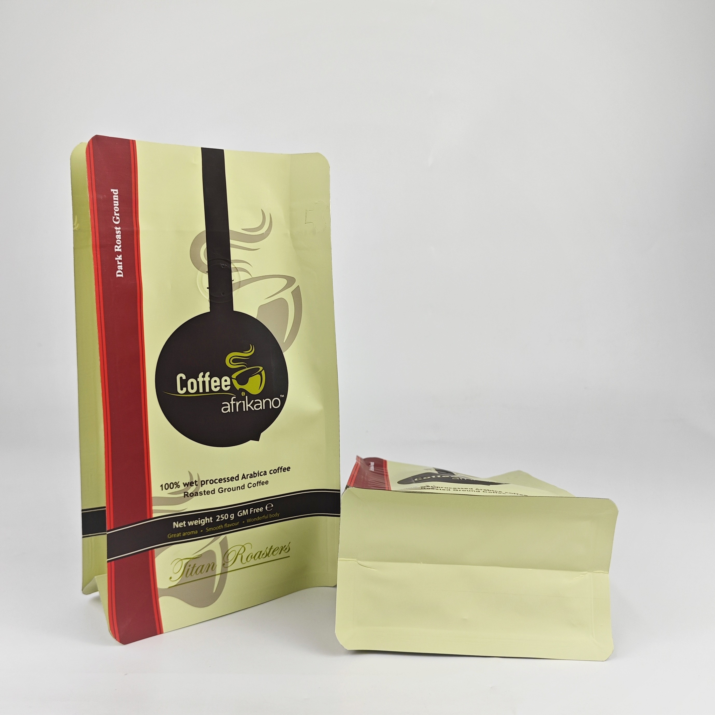 Food grade custom printed resealable aluminum foil pouch 250g coffee packaging flat bottom ziper bag with valve/logo