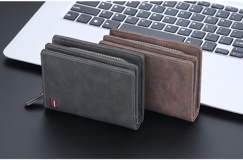 Men's Medium Size RFID Blocking Leather Wallet with Zipper and Credit Card Holder