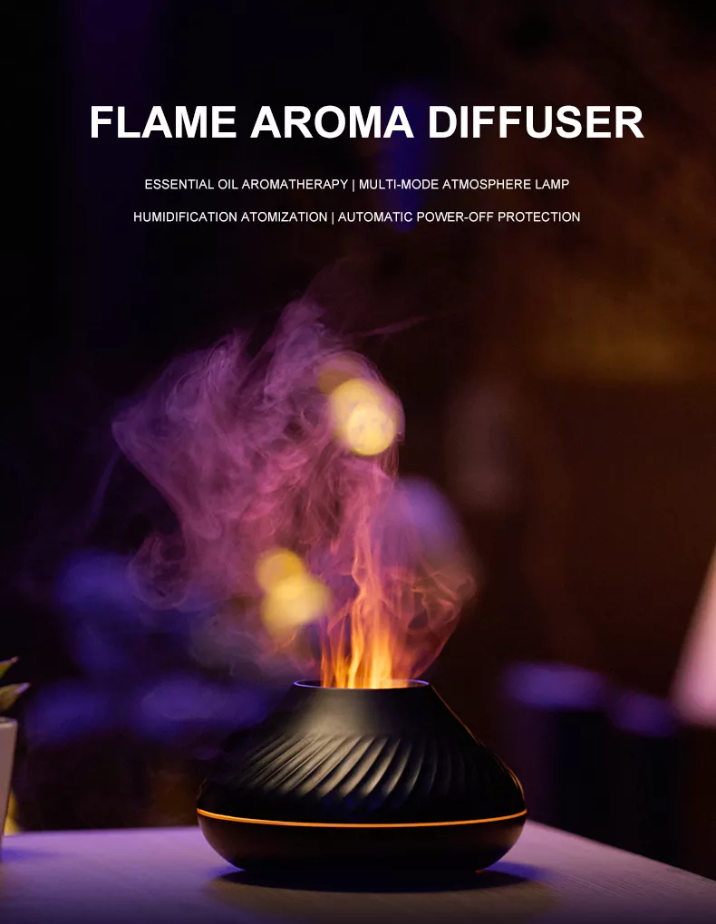 Dropshipping Newest RGB Light Flame Aroma Diffuser 130Ml 3d Colorful Flame Humidifier Fire Volcano Diffuser Dropshipping