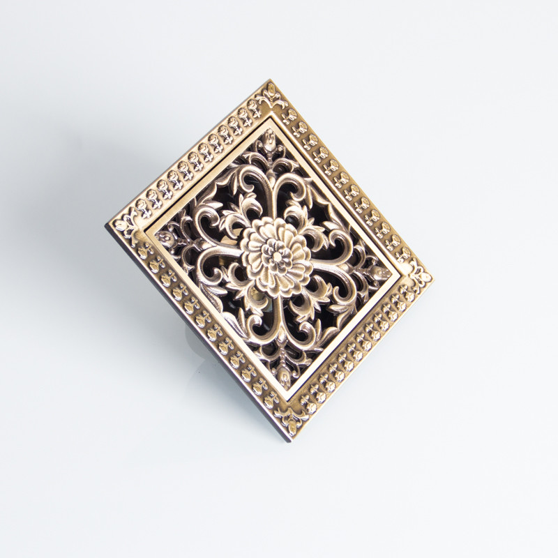 Brass Square Shower Drain Hair Catcher Archaize Carve Patterns