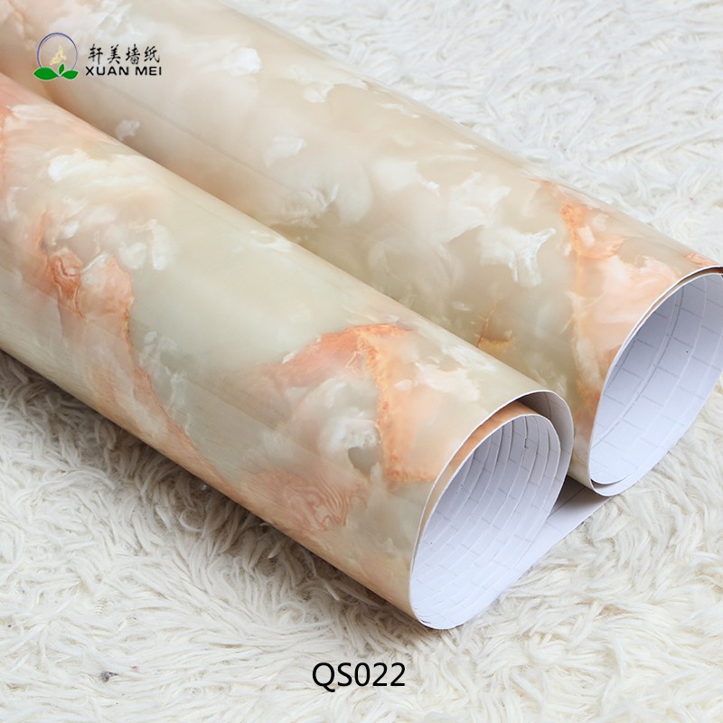0.60m width *10m length or 0.6m width *100m Modern 3D Marble Glossy Self Adhesive PVC Wallpaper for Kitchen Furniture Decoration