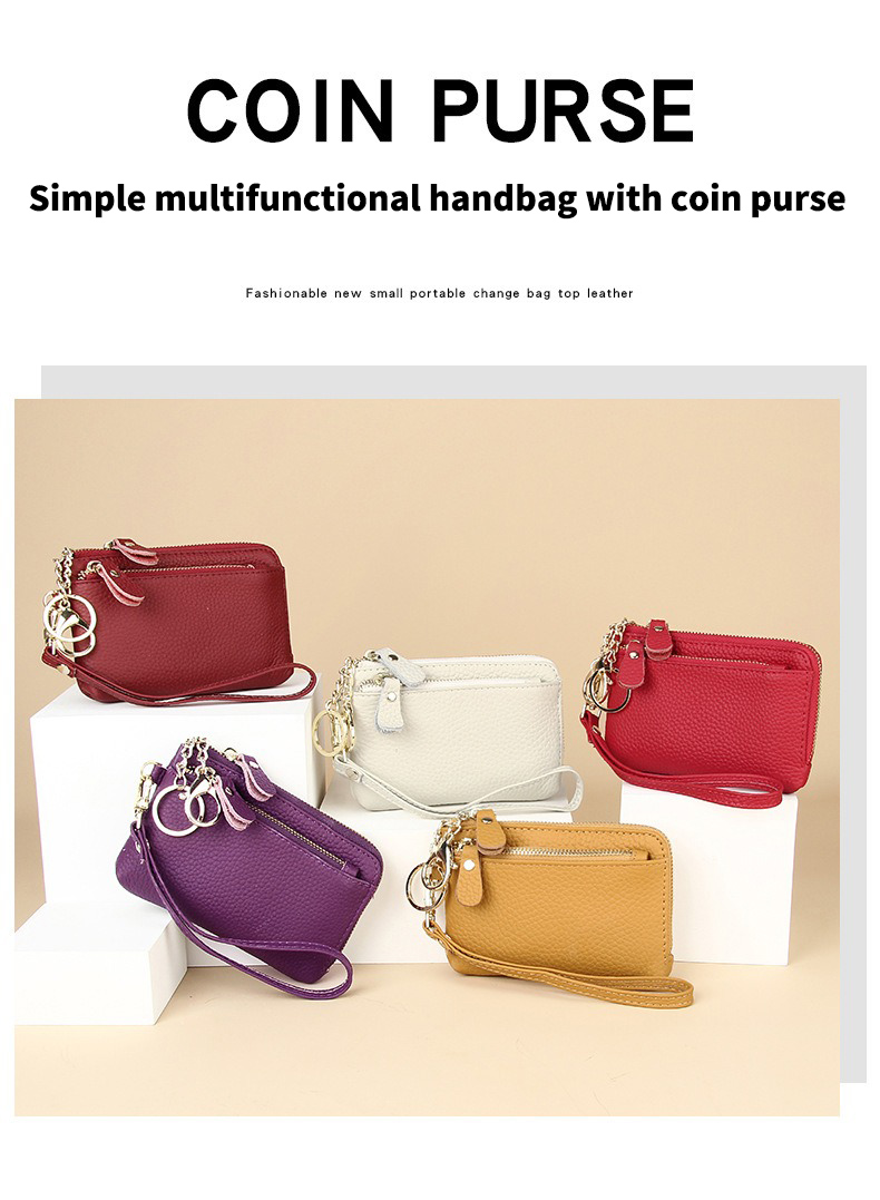 Availiable Sample Leather Women's Coin Purse with Zipper Closure