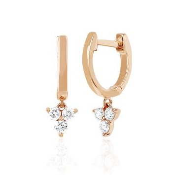 14K Gold Blossom Mini Huggie Diamond Trio Drop Earrings Silver Jewelry Main Material