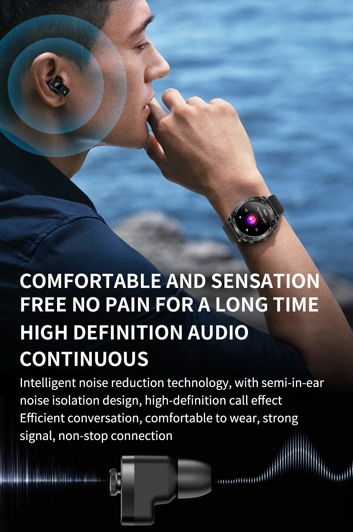 IPS Screen IP67 Waterproof Wireless Earphone Smart Watch Music Bracelet 1.52 Quot