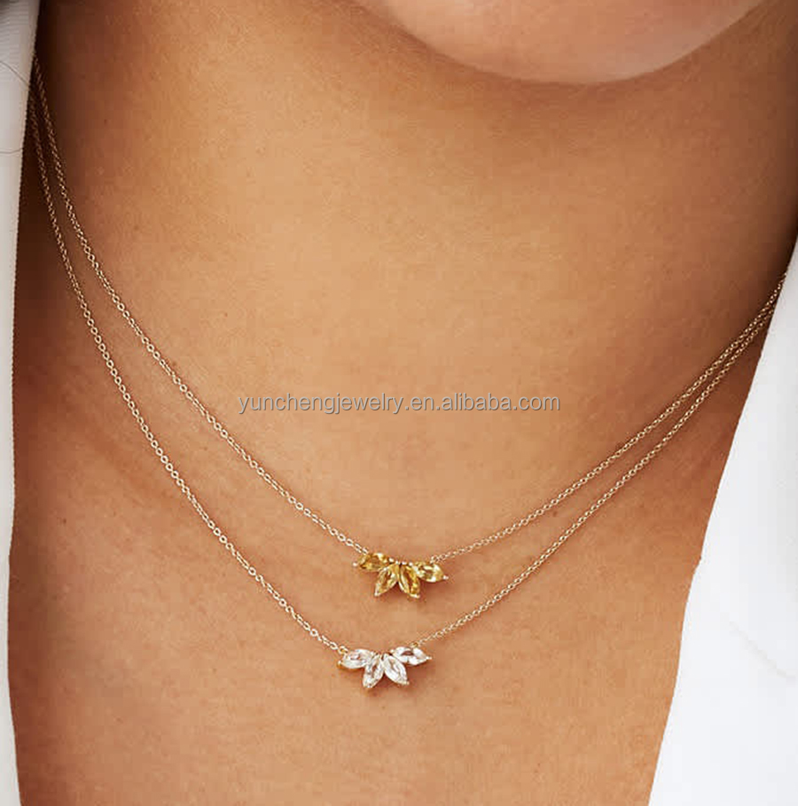 925 Silver 14K Plated Necklace 18" Marquise Topaz Pendant And White CZ Diamonds