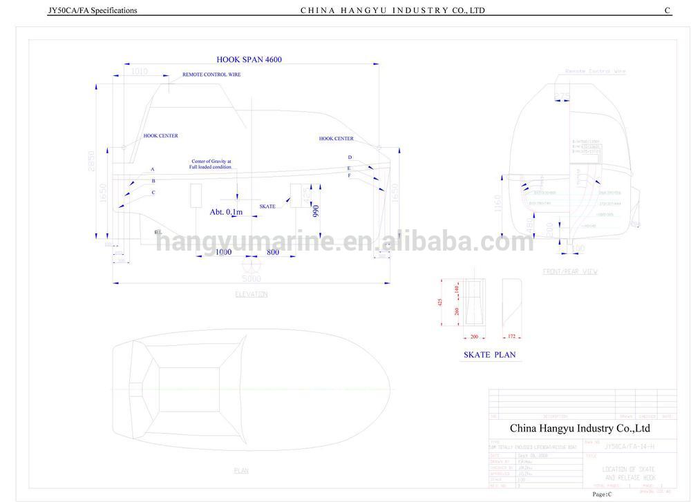 CCS, BV, EC, ABS, RINA Approved 20 Persons Gravity Type GRP Fully Enclosed Lifeboat