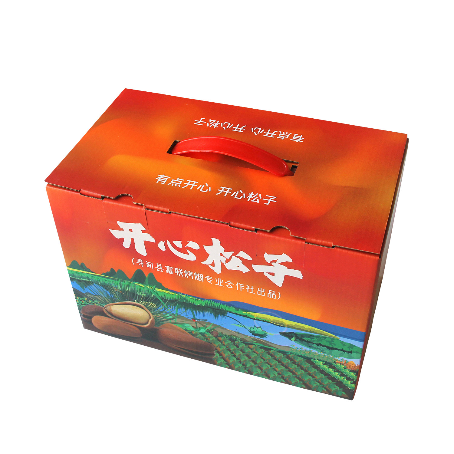 Custom Strong F-Flute Corrugated Paper Boxes Nuts Packaging With Plastic Handle