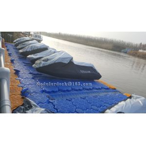 Modular plastic pontoon floating dock used for jet ski
