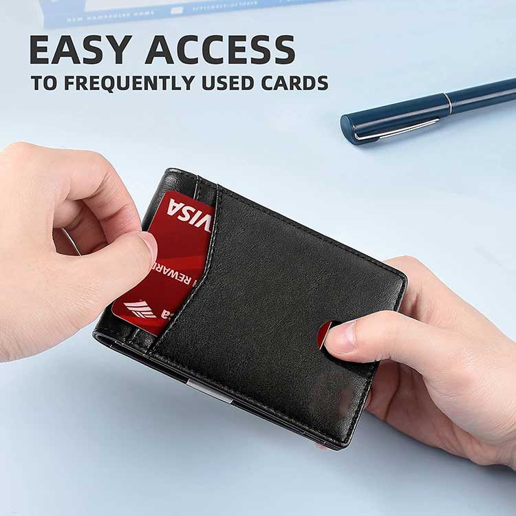 Anti-RFID Protected Slim Metal Money Clip Designer Wallet for Men in Genuine Leather