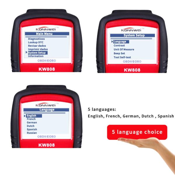 Obd II Connector Car Engine Tester Launch Code Reader KONNWEI KW808 For 12V Cars