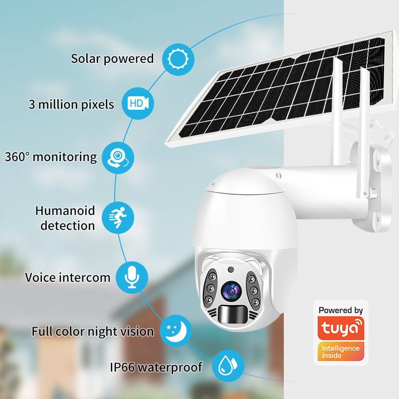 Night Vision Solar Security PTZ Camera Tuya Wifi / 4G Cloud Storage IP Camera