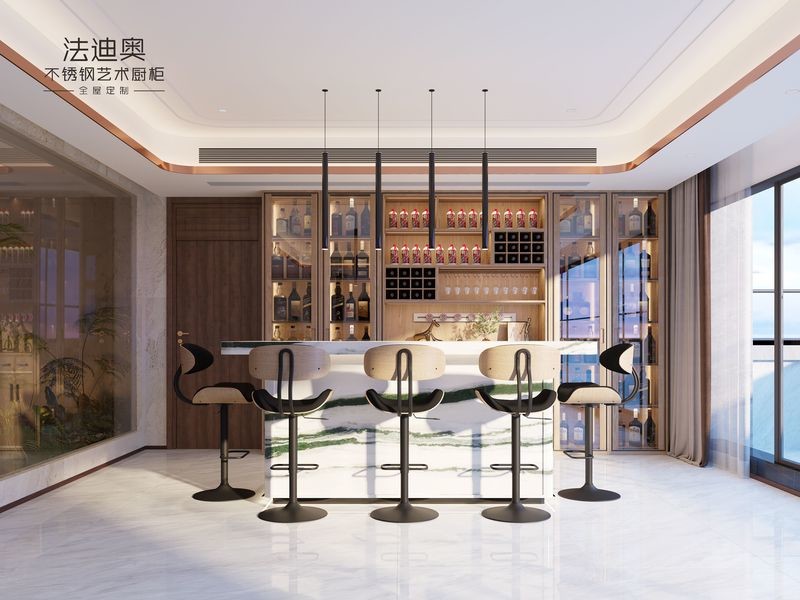 Fadior Wood Grain Wine Cabinet Solution Stainless Steel Craftsmanship With Integrated Lighting