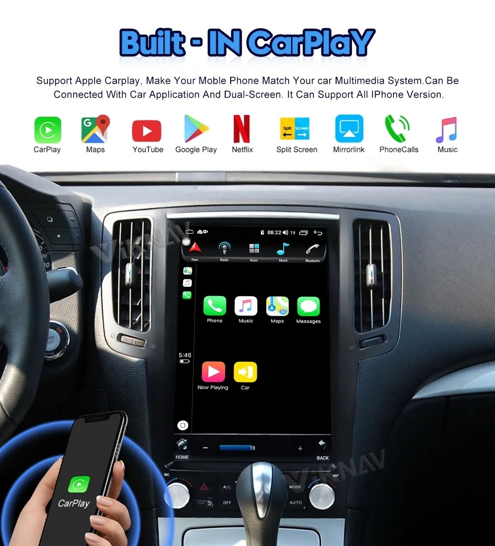 12.1 Inch Touch Screen Stereo For 2004-2015 Infiniti G25 G37 Navigation GPS Multimedia DVD Player Wireless Carplay 4G