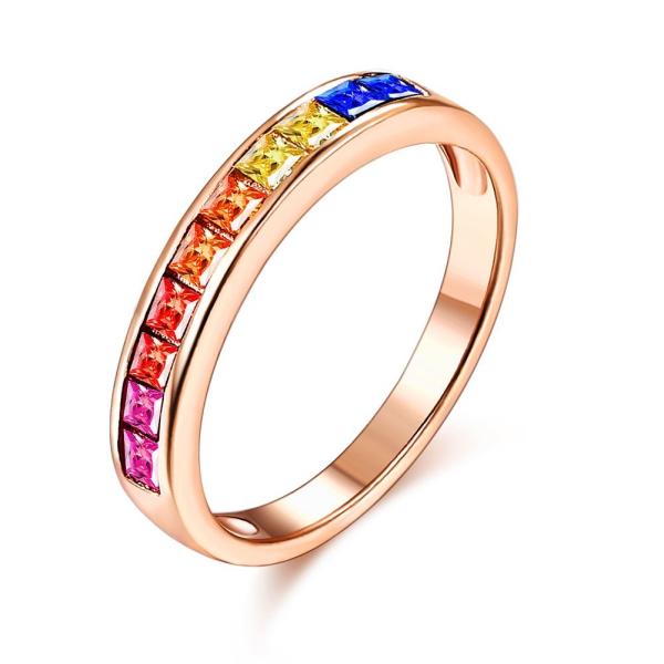 Hot Fashion 925 Sterling Silver Retro Cz Zirconia Topaz Channel Setting Rainbow