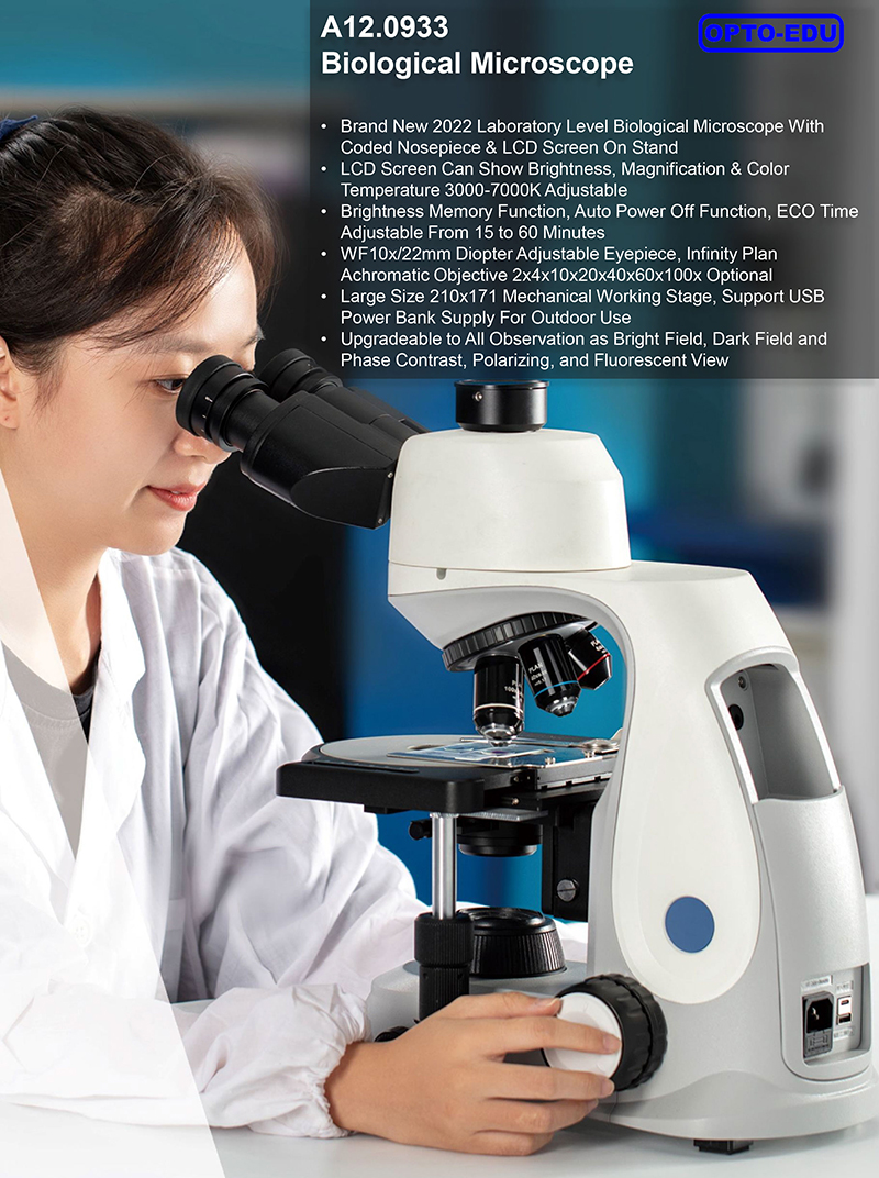 A12.0933 Opto Edu Trinocular Biological Microscope Lcd LED Laboratory ECO