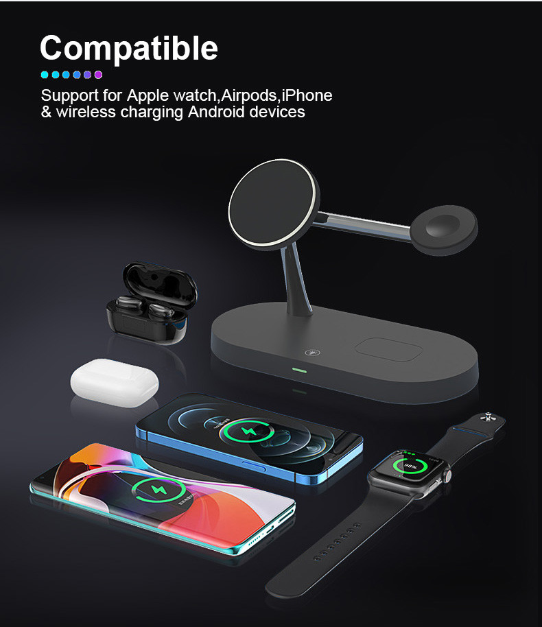 Versatile 15W 5 In 1 Wireless Charging Stand With USB A Output