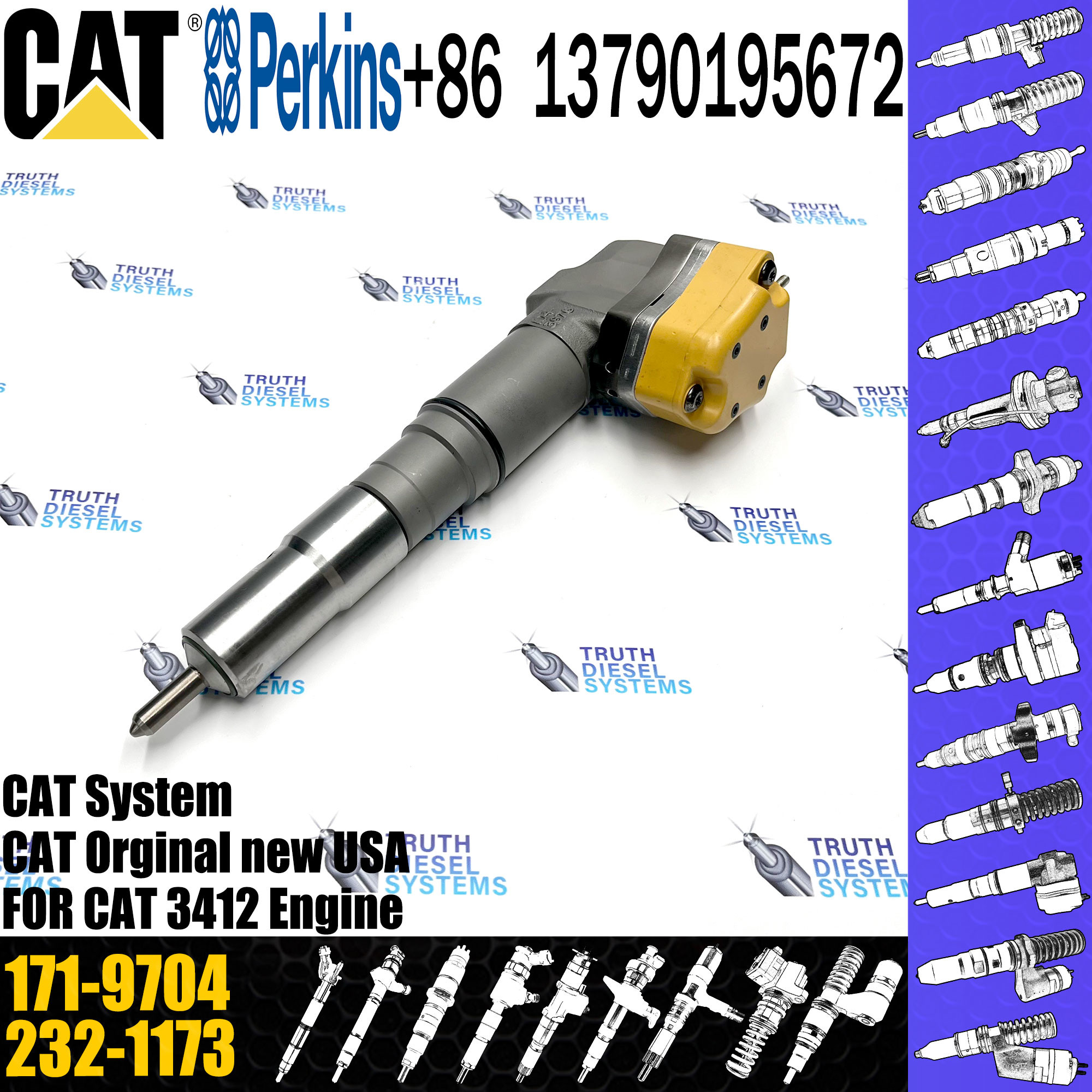 Fuel Injector 156-3895 169-7408 171-9704 155-1819 232-8756 111-7916 198-4752 20R-5392 For C-A-T Caterpillar 3412 engine
