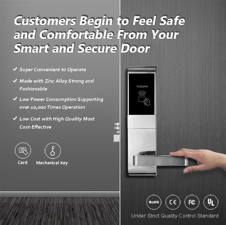 Zinc Alloy Rfid Hotel Door Locks , Modern Smart Card Reader Door Lock