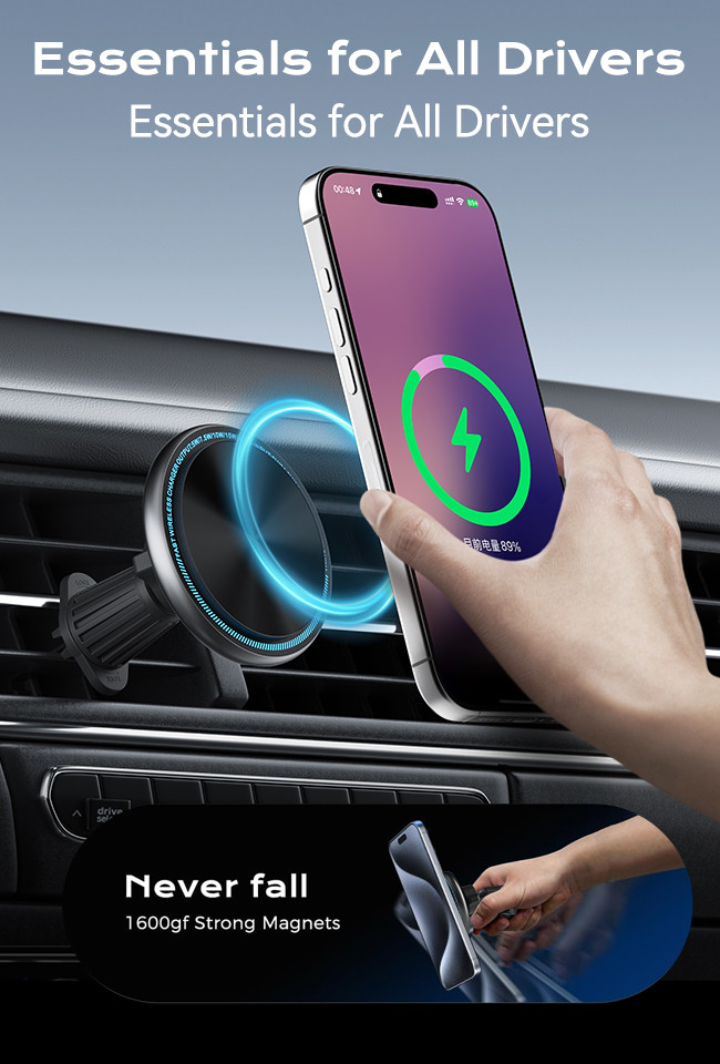 Customizable Running Light and Logo Magnetic Wireless Charger Car Phone Holder for Automotive Protection FOD Function
