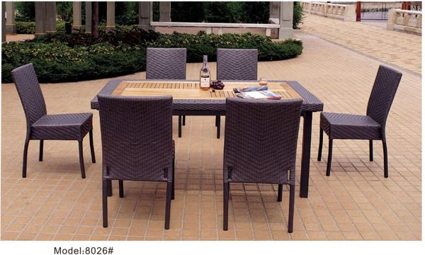 7-piece synthetic rattan wicker outdoor patio teak top garden dining table 6