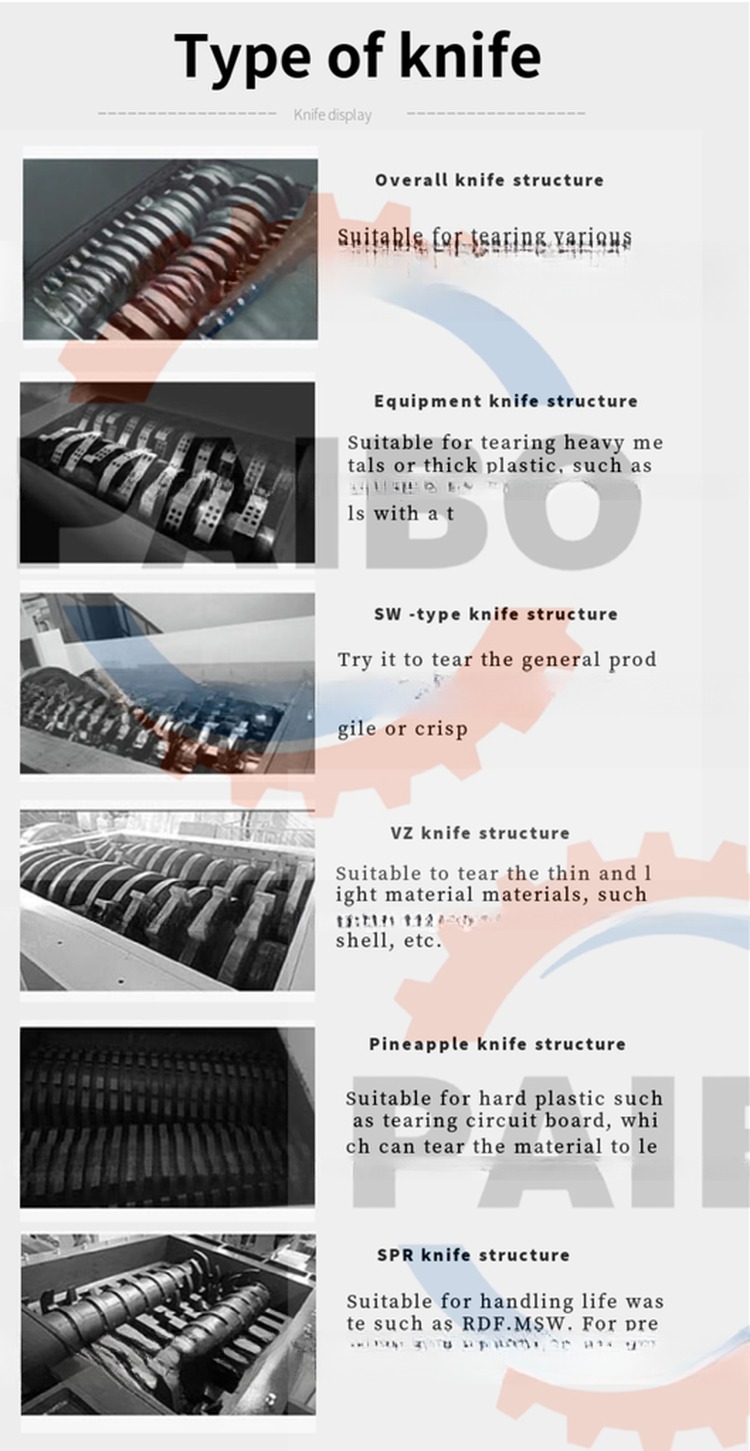 Scrap Car Tire Shredder Machine 45kW Power Waste Plastic Recycling Industrial Shredder