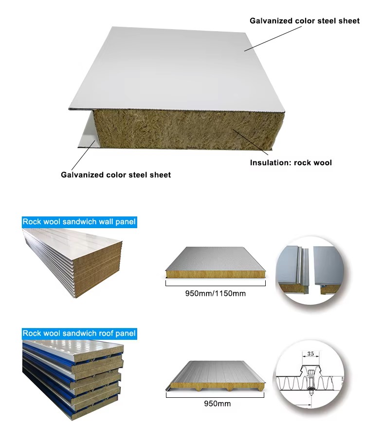 Hotel Fireproof Rock Wool Sandwich Wall and Roof Panel with Metal Glass Sandwich Panel