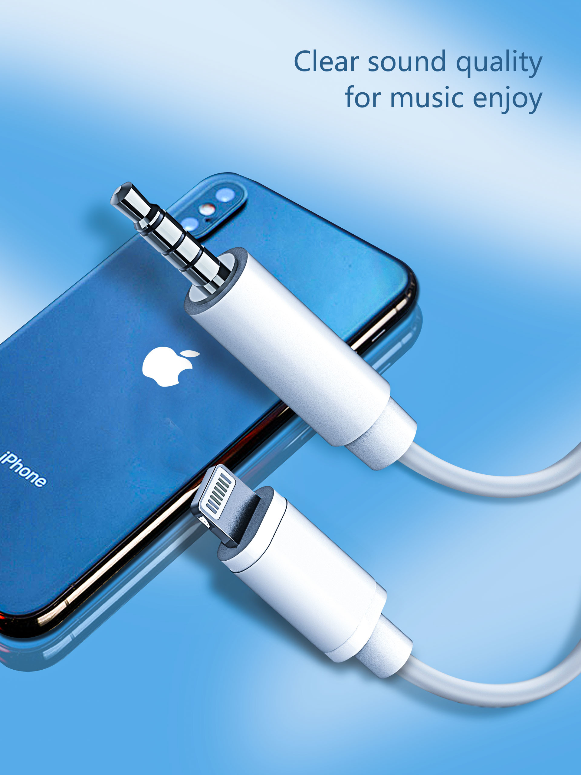 White Iphone 12 Charging Cord , OCC 3.5 Mm To Lightning Audio Cable