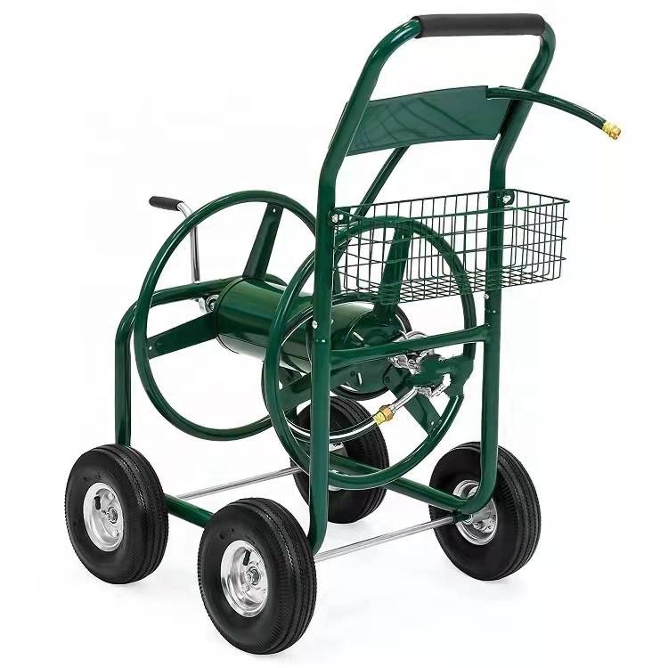 Versatile Green Heavy Duty Planting Yard Garden Water Hose Reel Cart With Wheels