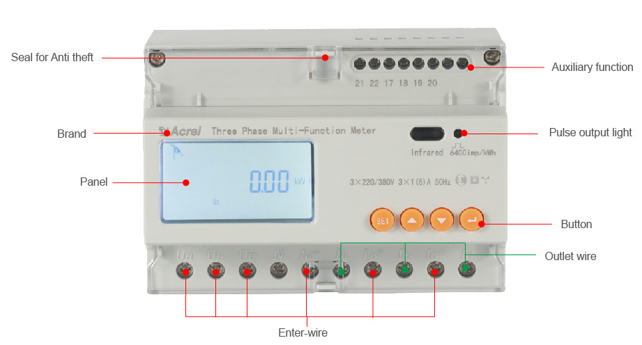 Acrel DTSD1352-C 3 Phase 4 Wire 3p4w Panel Multifunction Energy Meter Din Rail Rs485 Modbus Power Meter