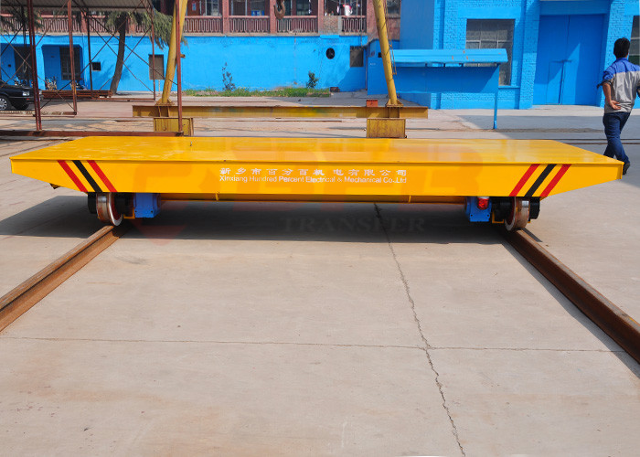 Concrete factory floor flatbed rail car with turning system