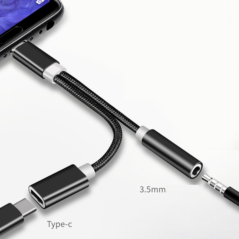 2 in 1 Type C to 3.5 mm Charger Headphone Audio Jack USB C Cable Portable Type-C to 3.5mm Connector Adapter for Mobile Phone