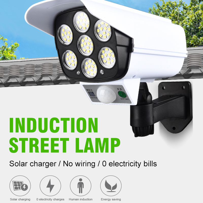 Outdoor Solar Light Motion Sensor Security Dummy Camera Wireless Flood Light IP65 Waterproof 77 LED Lamp 3 Mode For Home Garden