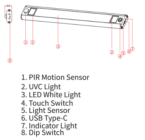285nm PIR Sensor 1200mAh 200lm Ultraviolet Sterilizer Light
