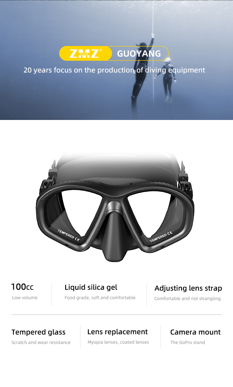 Camouflage Freediving Goggles Silicone Skirt Tempered Glass Snorkel Mask