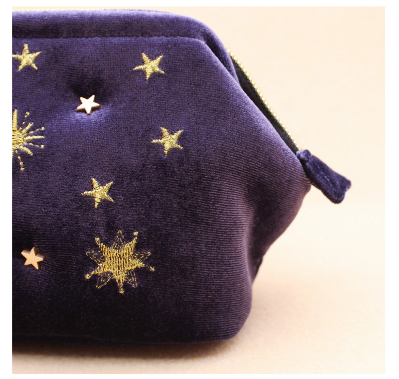 Zipper Embroidery Moon Star Cotton Custom Cosmetic Bag