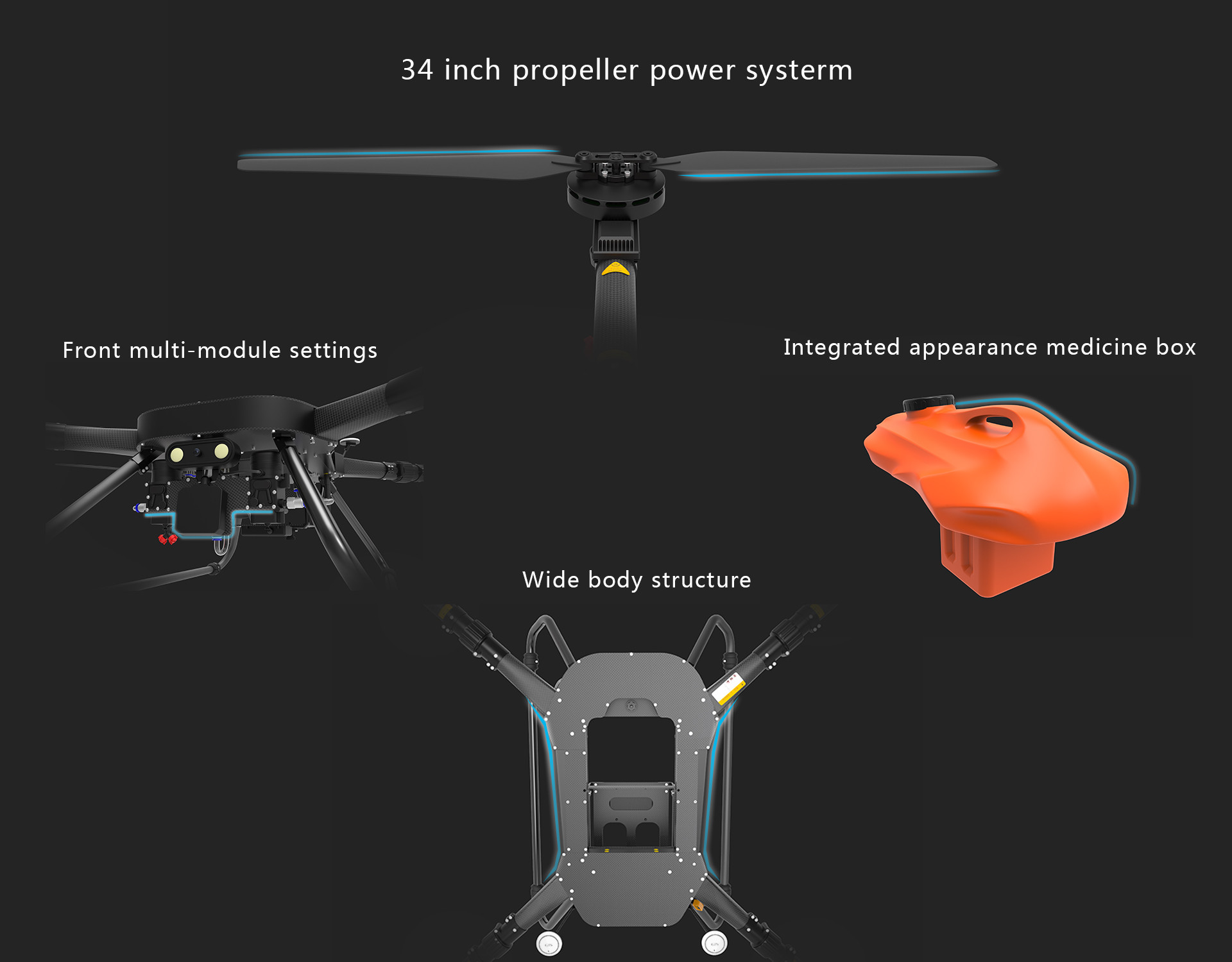 Full Load 57KG Farmland Agri Spraying Drone 4 Axis Drone 16L Hybrid Tank HXF22
