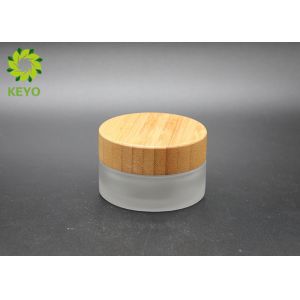  Compact Frosted Glass Cosmetic Bottles And Jars For Cream With Bamboo Lid Manufactures